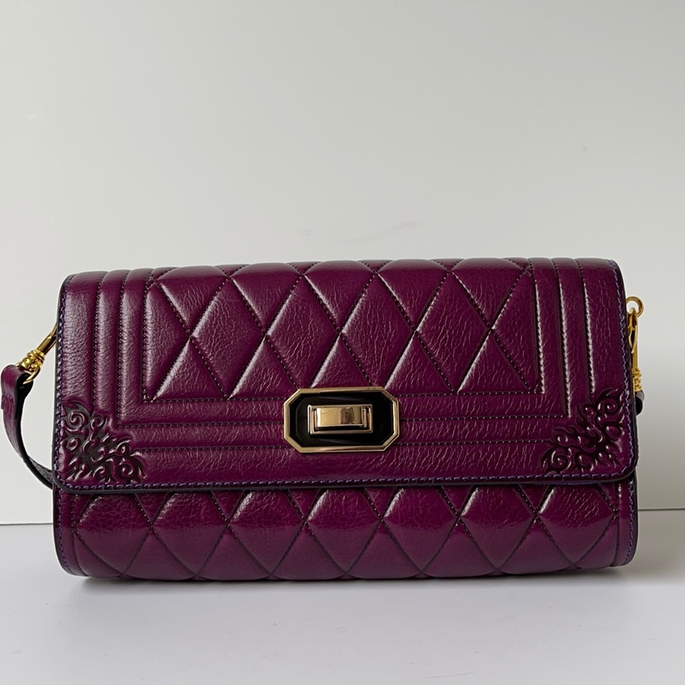 Pijushi Purple Quilted Leather Crossbody Bag